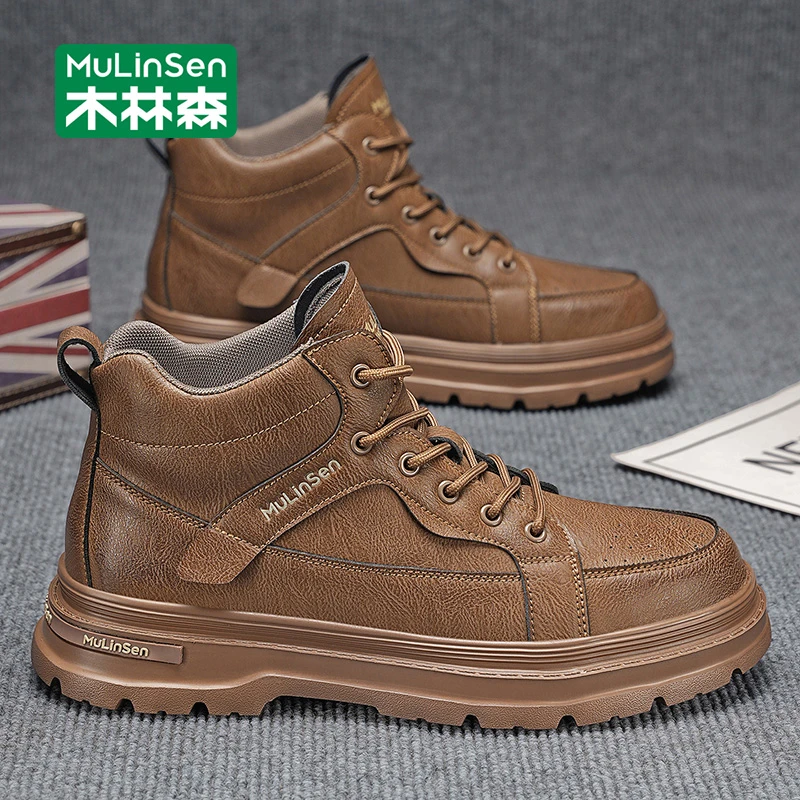 木林森马丁靴男2025春秋季新款复古英伦男鞋时尚百搭休闲高帮皮鞋