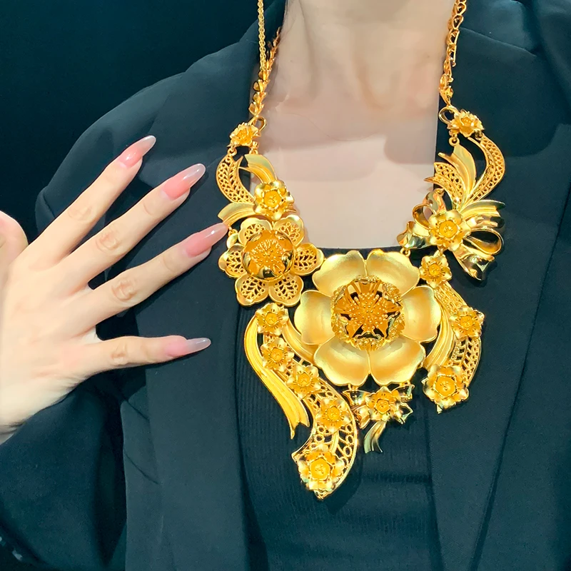 铜合金婚庆饰品 新中式无氢花项链时尚新娘结婚订婚龙凤手镯首饰