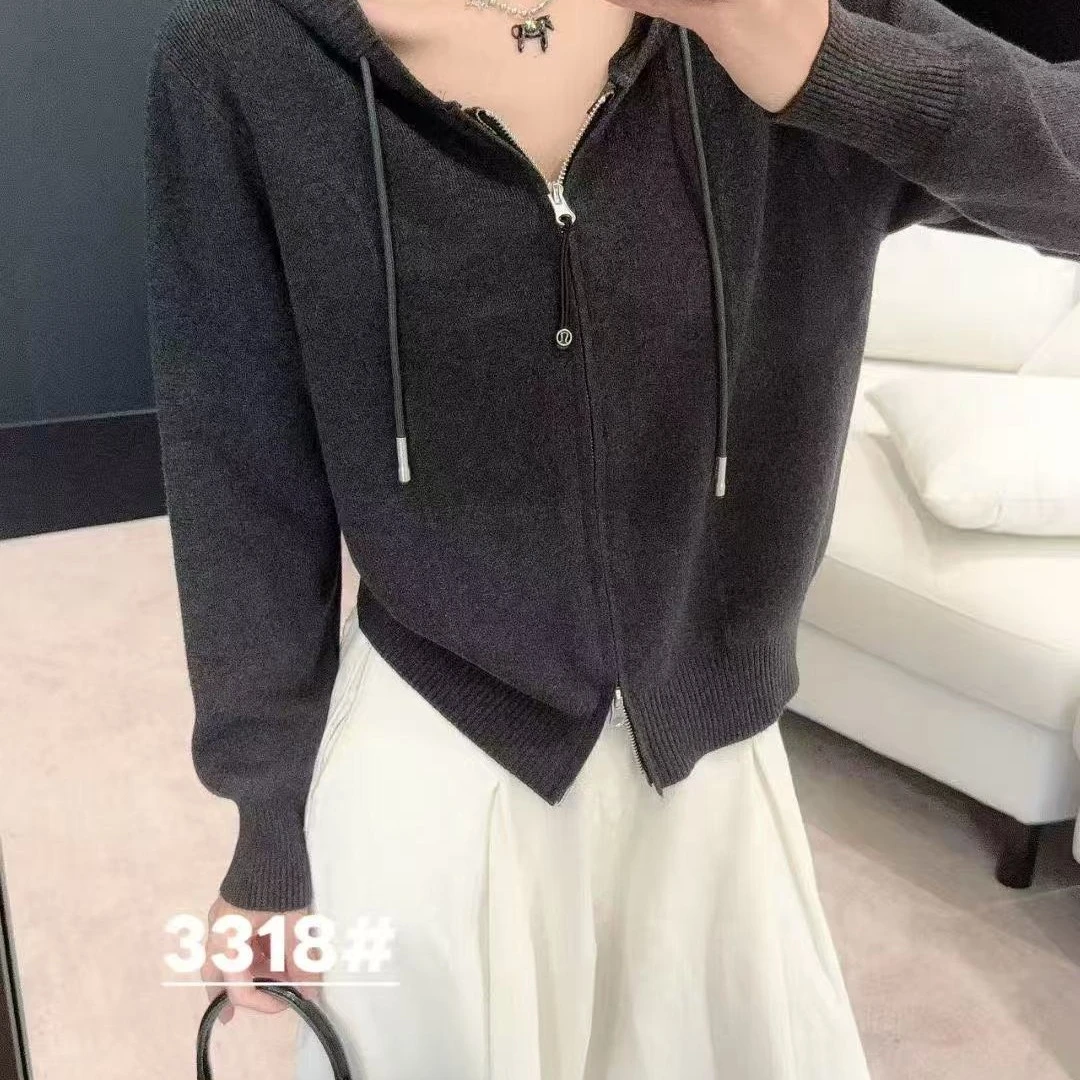 3318 毛衣开衫针织帽衫休闲风针织衫带帽厚款连帽