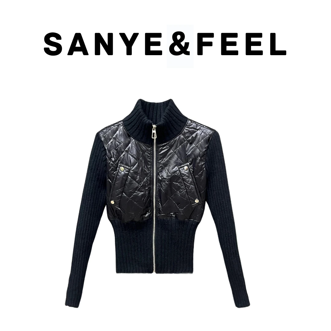 大妍力推【魔鬼身材】63035秋冬新款菱形格拼接设计修身显瘦外套QS