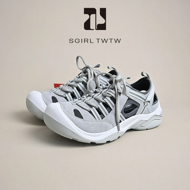 SGIRL 丑萌厚底镂空大头鞋女2025夏季磨砂皮透气百搭休闲老爹鞋潮