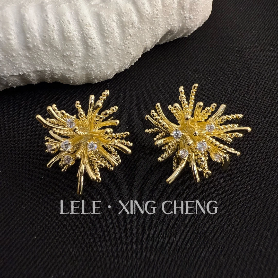 铜合金锆石耳饰 锆石炫丽小烟花耳钉