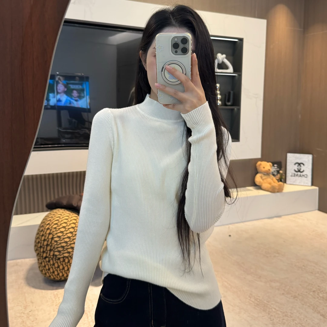 宿慕SUMU纯色半高领简约针织打底衫女10-14早秋穿搭百搭毛衣5610