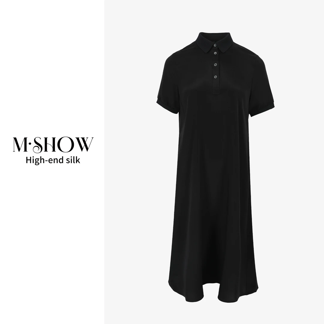 【重磅桑蚕丝】26姆米弹力重绉经典纯色短袖女士真丝连衣裙8951L