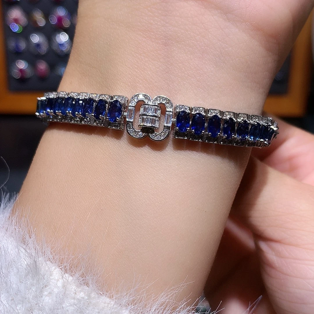 银S925镶嵌手链蓝宝石