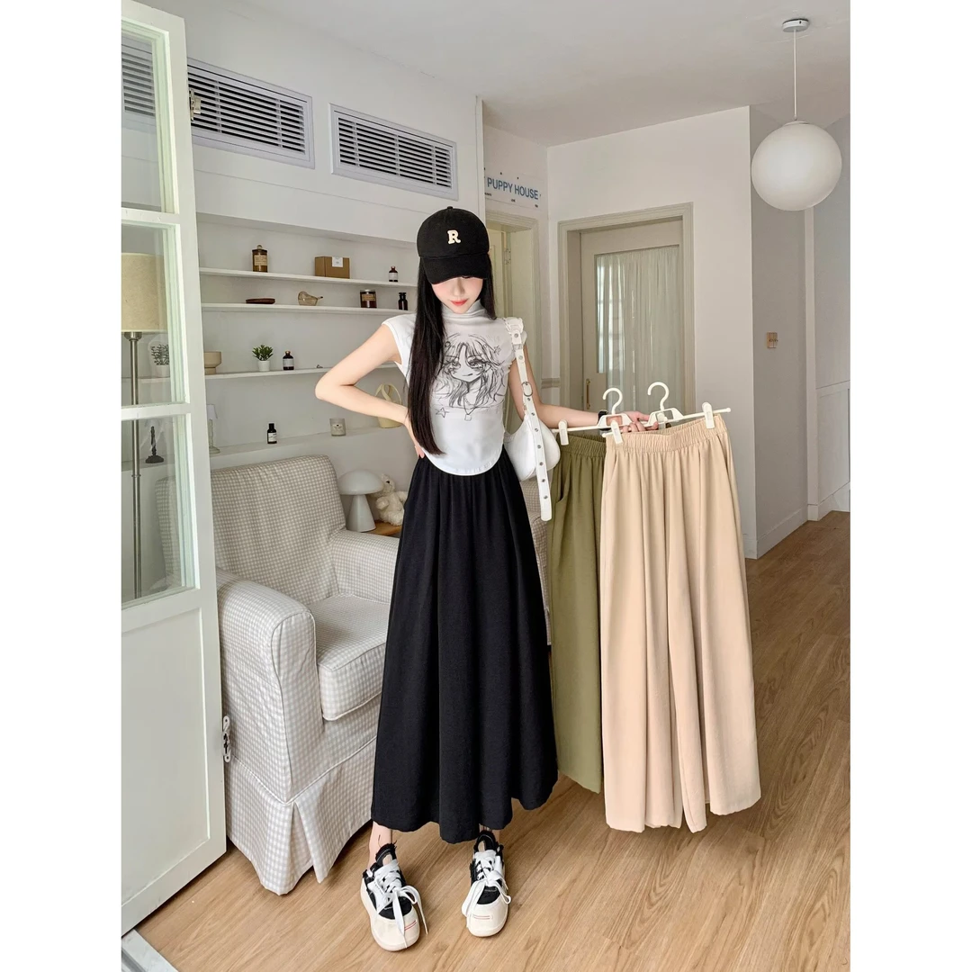 大码女装2025夏季新款胖mm遮肚显瘦高腰阔腿裤宽松休闲百搭长裤子