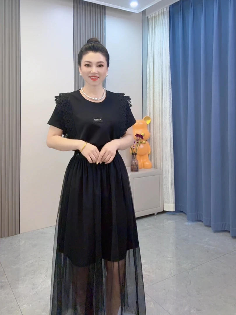 巨好看的夏装套装韩系时尚减龄蕾丝半身裙短袖中长款连衣裙两件套