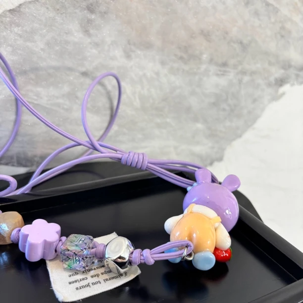 非金属皮质项链 带兔耳拉家娃娃毛衣链SJL025