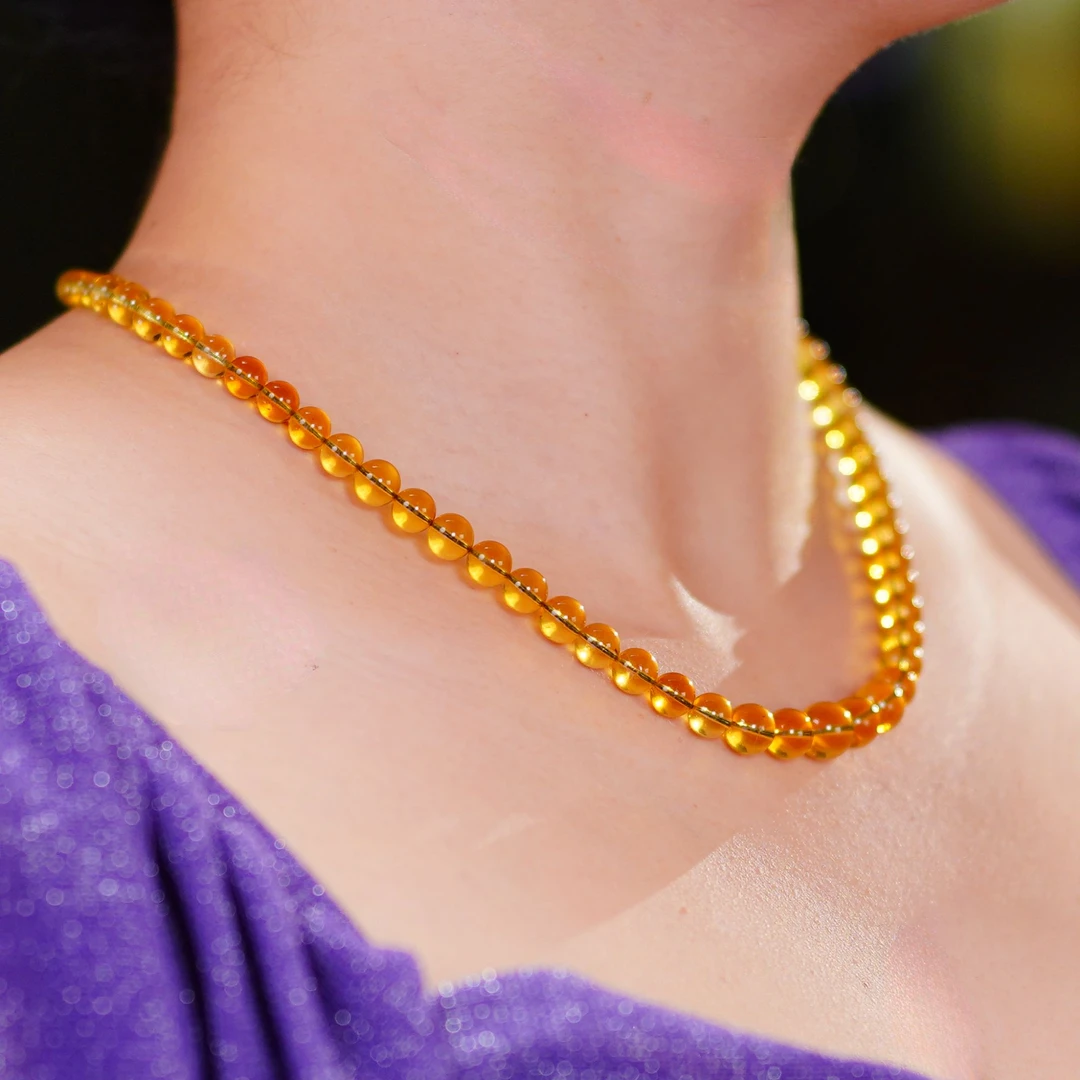 美燕珠宝-4一9mm墨西哥天然净水蓝珀塔链