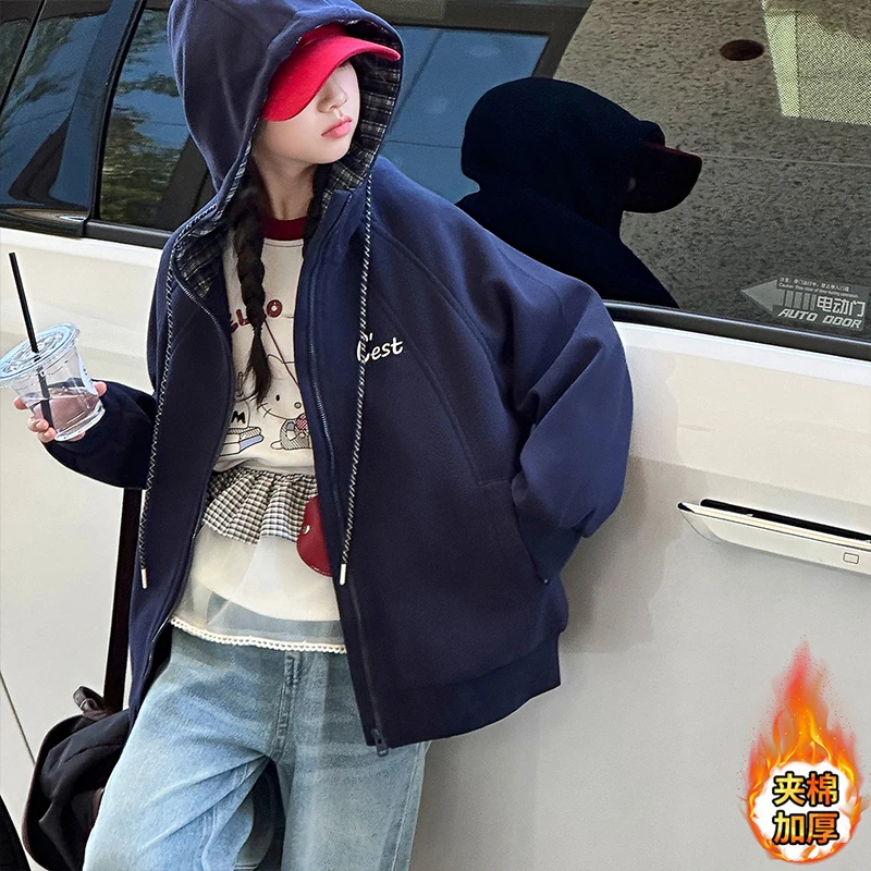 女童外套春秋款2025新款爆款儿童韩系秋冬连帽大童卫衣初中生上衣