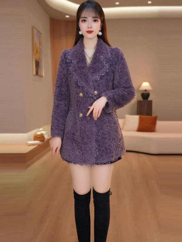 高档绒一体大衣冬新款加绒加厚奢华名媛西装领过膝保暖中长款外套