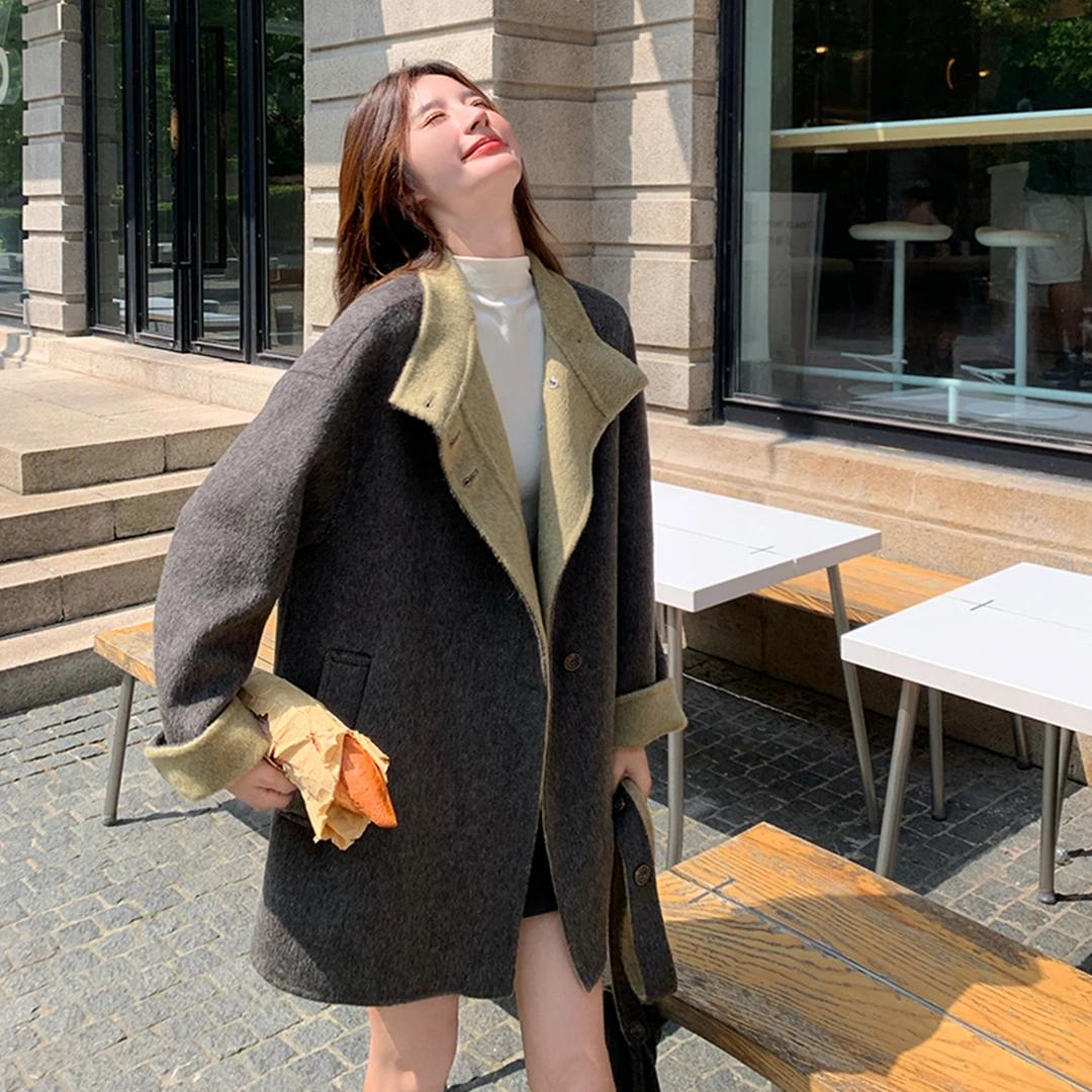 小个子双面羊绒大衣女冬季新款高级感御姐风系带中长款羊毛呢外套