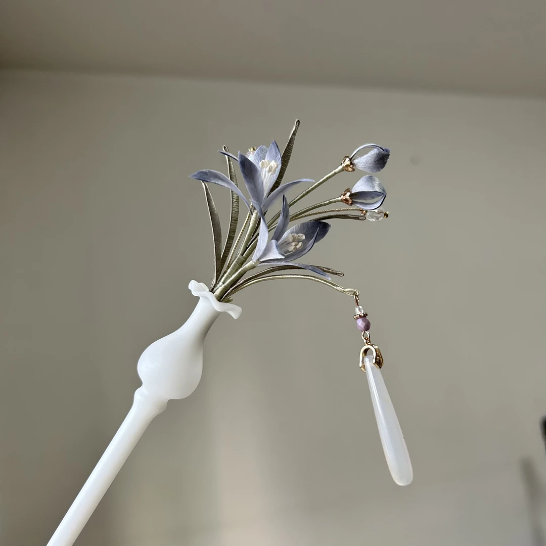 非遗绒花发簪。兰花花瓶簪优雅知性款艺术发簪