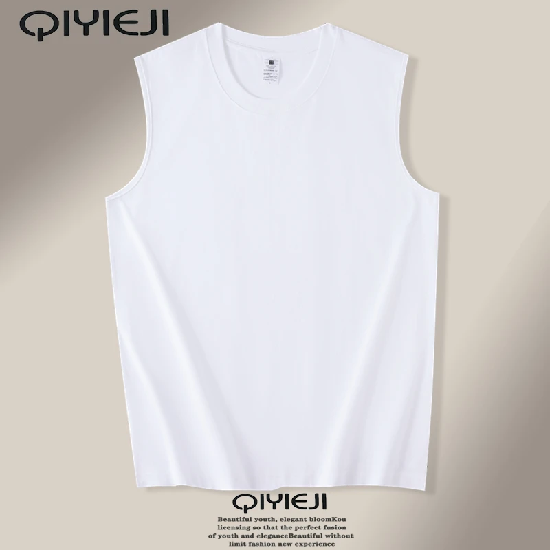 重磅纯棉夏季背心男士百搭宽松男款青年无袖t恤坎肩健身纯色圆领