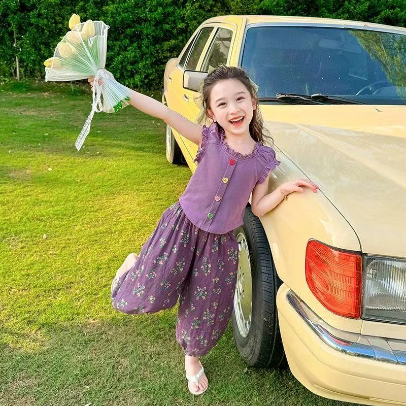 新紫色童时尚套装夏季2025新款女宝宝洋气薄款夏装女孩休闲两件套