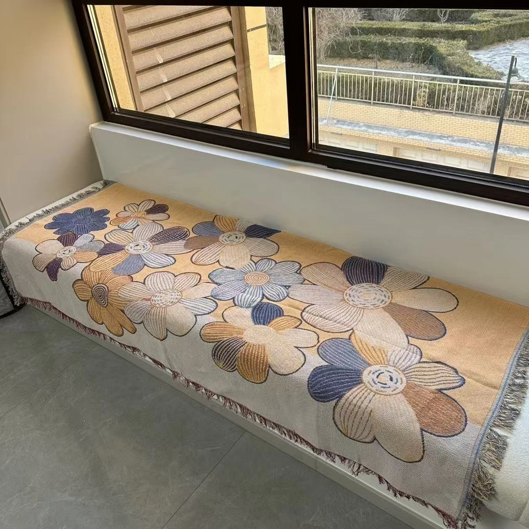 90*180多彩花朵沙发盖毯棉麻混纺四季通用沙发万能毯全盖沙发巾