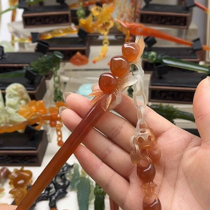 蛇纹石玉岫玉发簪未镶嵌可***婆