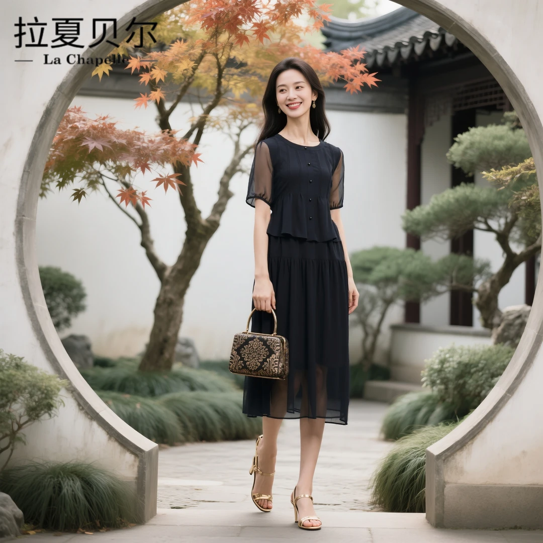 La Chapelle/拉夏贝尔夏季长裙A字连衣裙轻奢时尚复古LX2233