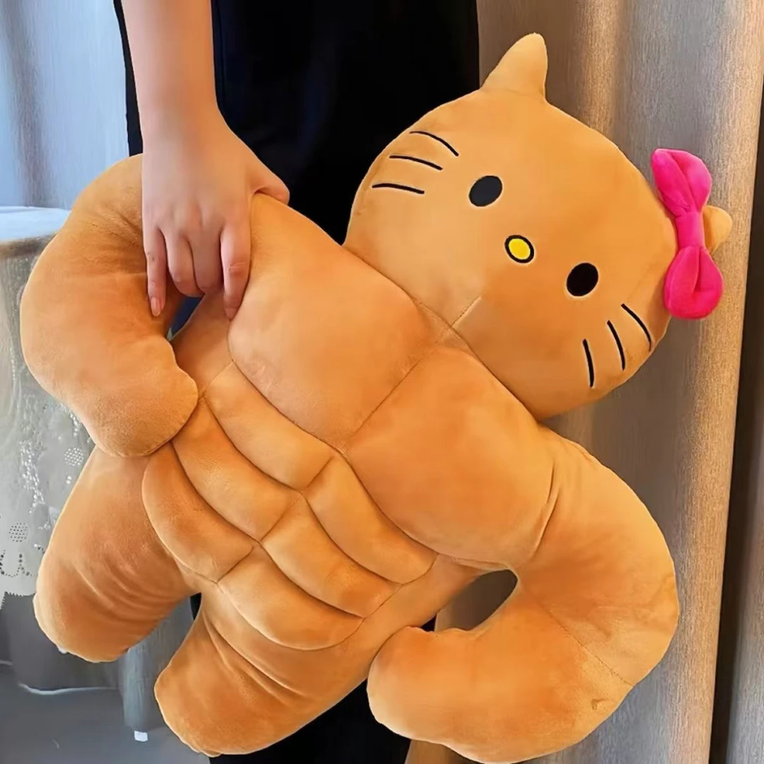 肌肉kt猫玩偶肌肉凯蒂猫毛绒玩具搞怪腹肌猫公仔睡觉抱枕