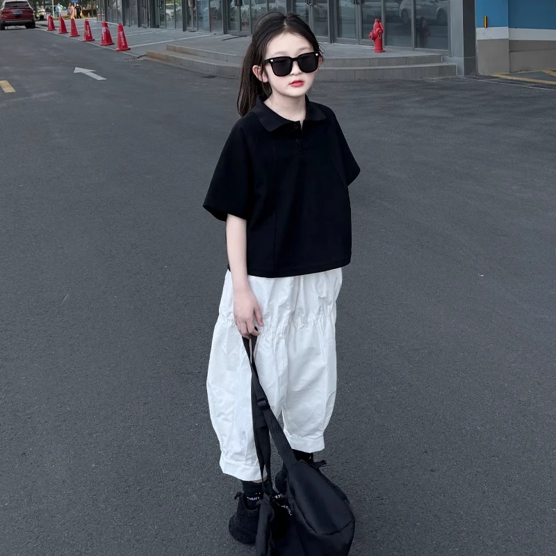 女童夏季休闲宽松裤子T恤两件套2025女孩网红夏装时髦童装两件套