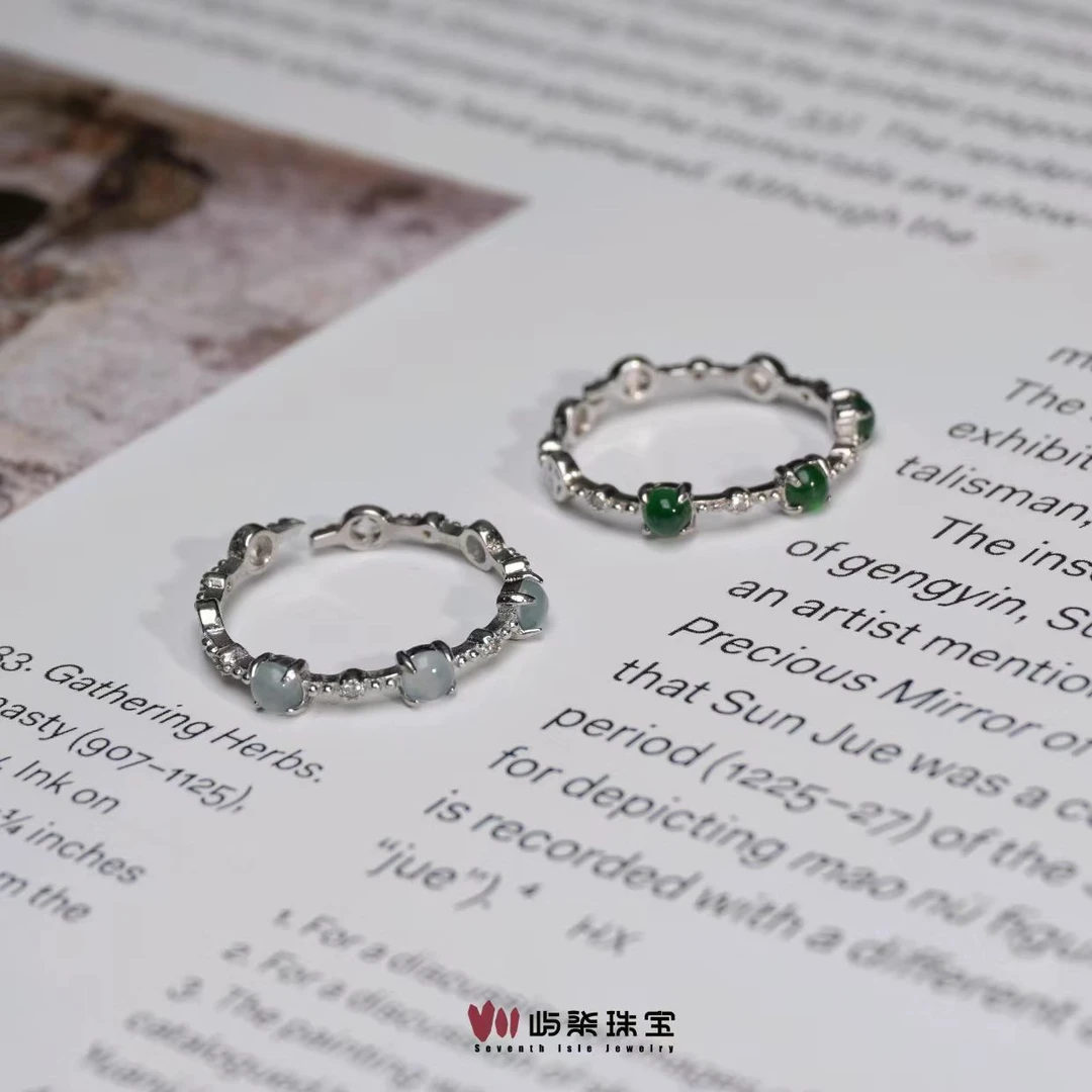 【要努力】d240 翡翠银925镶嵌 翡翠三蛋爪镶戒多样性发一