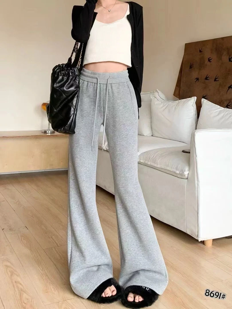 灰色阔腿裤2025春季新款直筒卫裤女休闲微喇叭裤子垂感运动裤