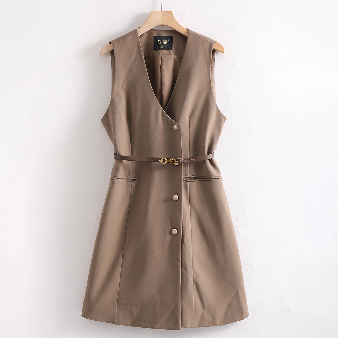 R-7684 上身超有气质！时尚洋气时髦显瘦百搭无袖休闲中长款连衣裙