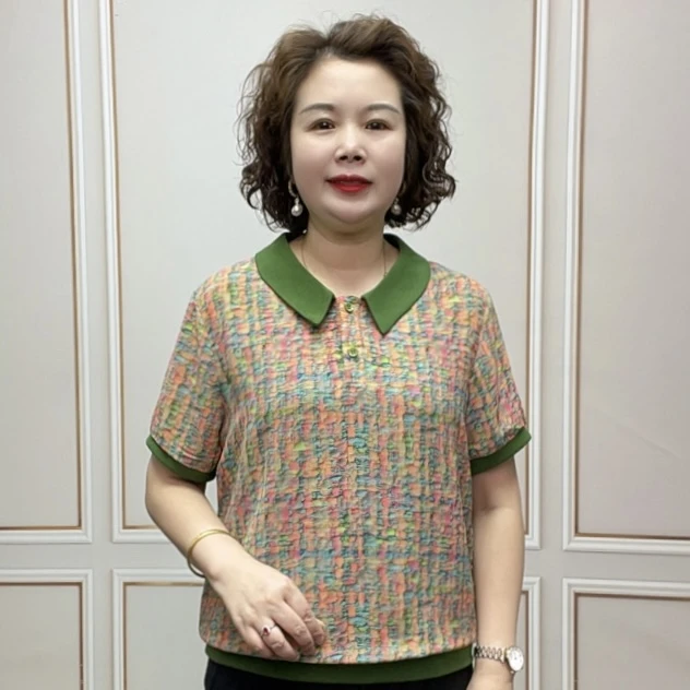 2025夏季百搭气质短袖薄款宽松减龄中老年显瘦女士休闲洋气妈妈装