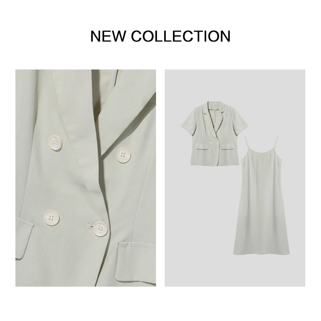 【小依专享】D1F36099A气质白色优雅西装外套与吊带连衣裙套装-6099