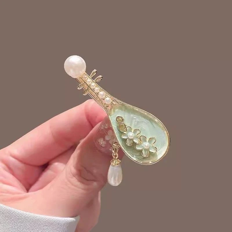 新中式琵琶发夹刘海夹小众侧边夹玫瑰花创意碎发夹子古风发卡头饰