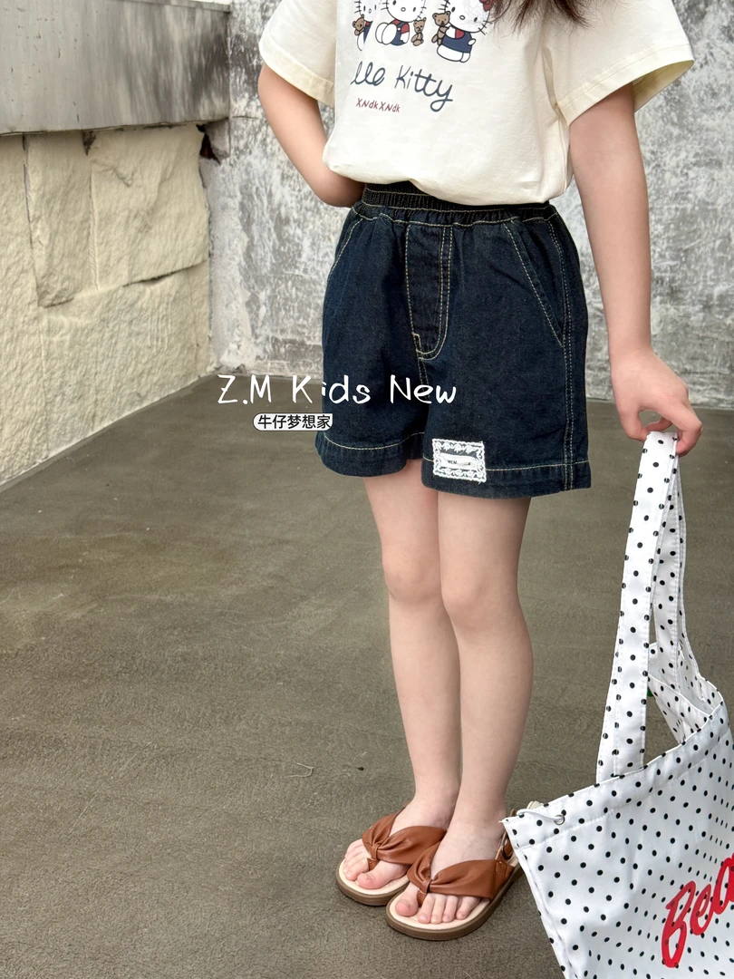 【牛仔梦想家】25儿童夏季热裤休闲裤松紧腰五分裤女童短裤N-65063
