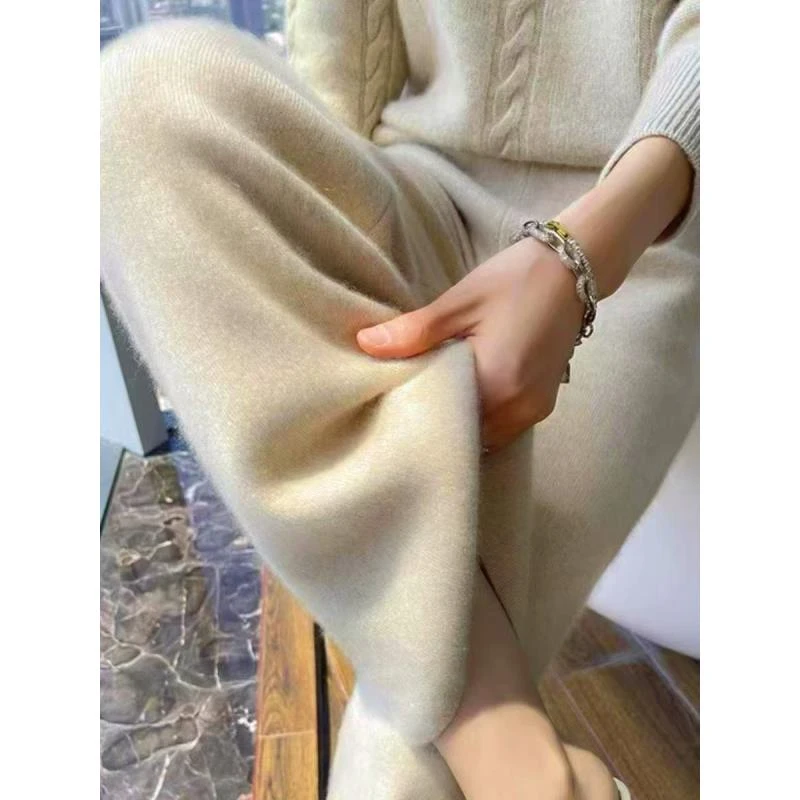 【YR净面】100%纯山 羊绒秋冬爆款羊绒加厚显瘦拉长直筒裤时尚L