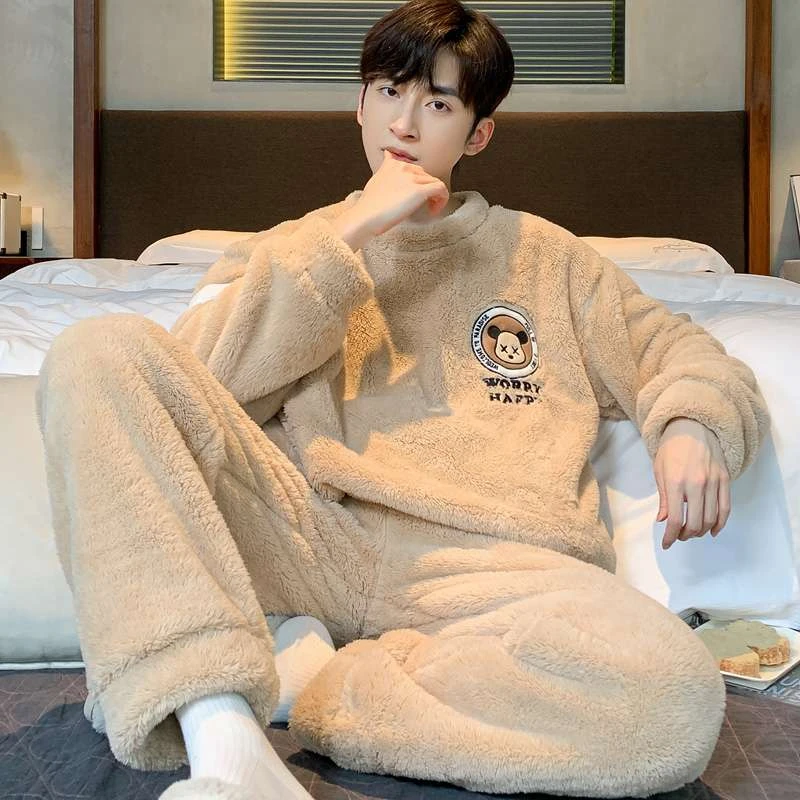 珊瑚绒睡衣男款冬季2024年新款长袖加厚冬季加绒拉链加厚男士睡衣