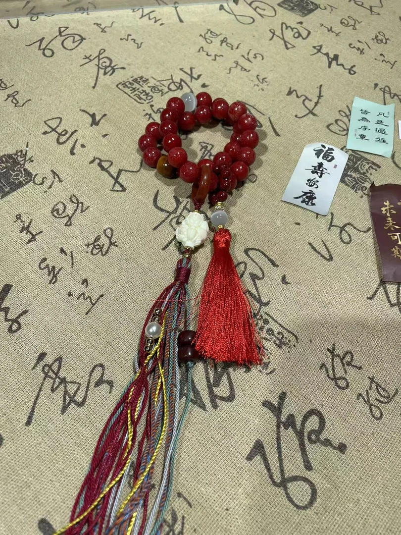 国风新年天然红菩提根手串男女本命年手持佛珠手链车厘子文玩串珠