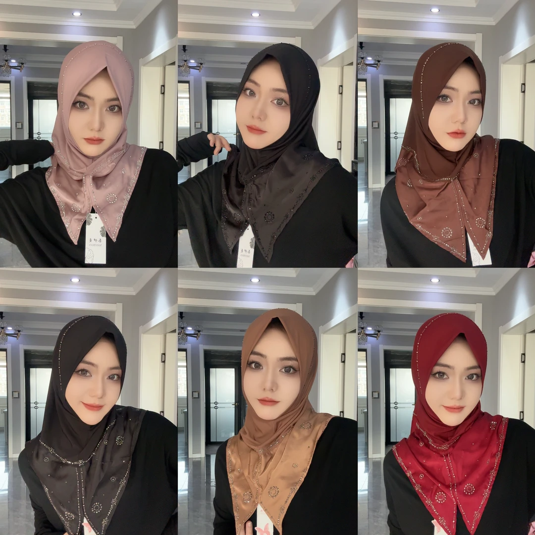 「云锦」真丝锻拼接气质烫钻套头纱巾