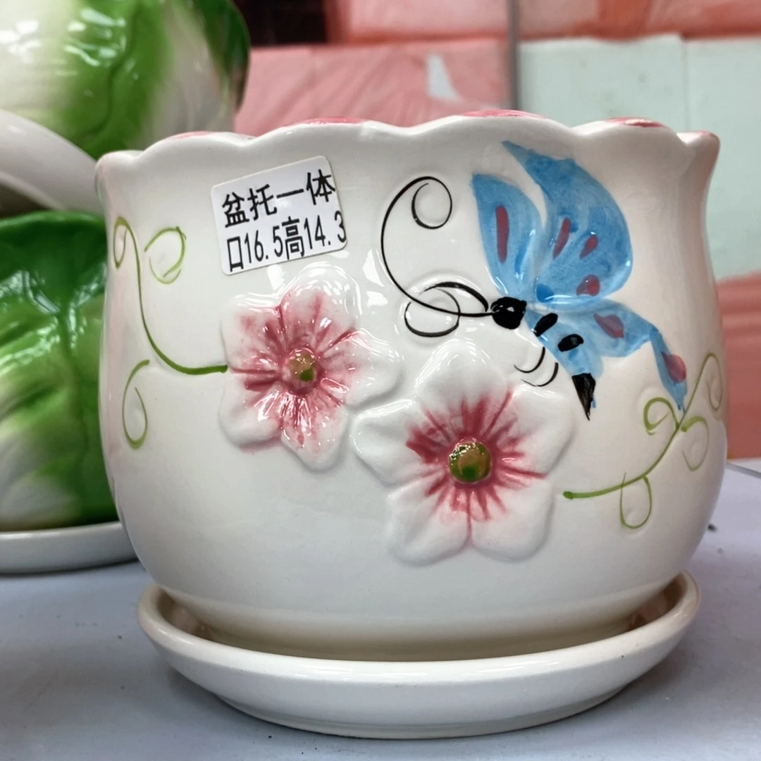 陶瓷@陶瓷花盆@@两个蝴蝶