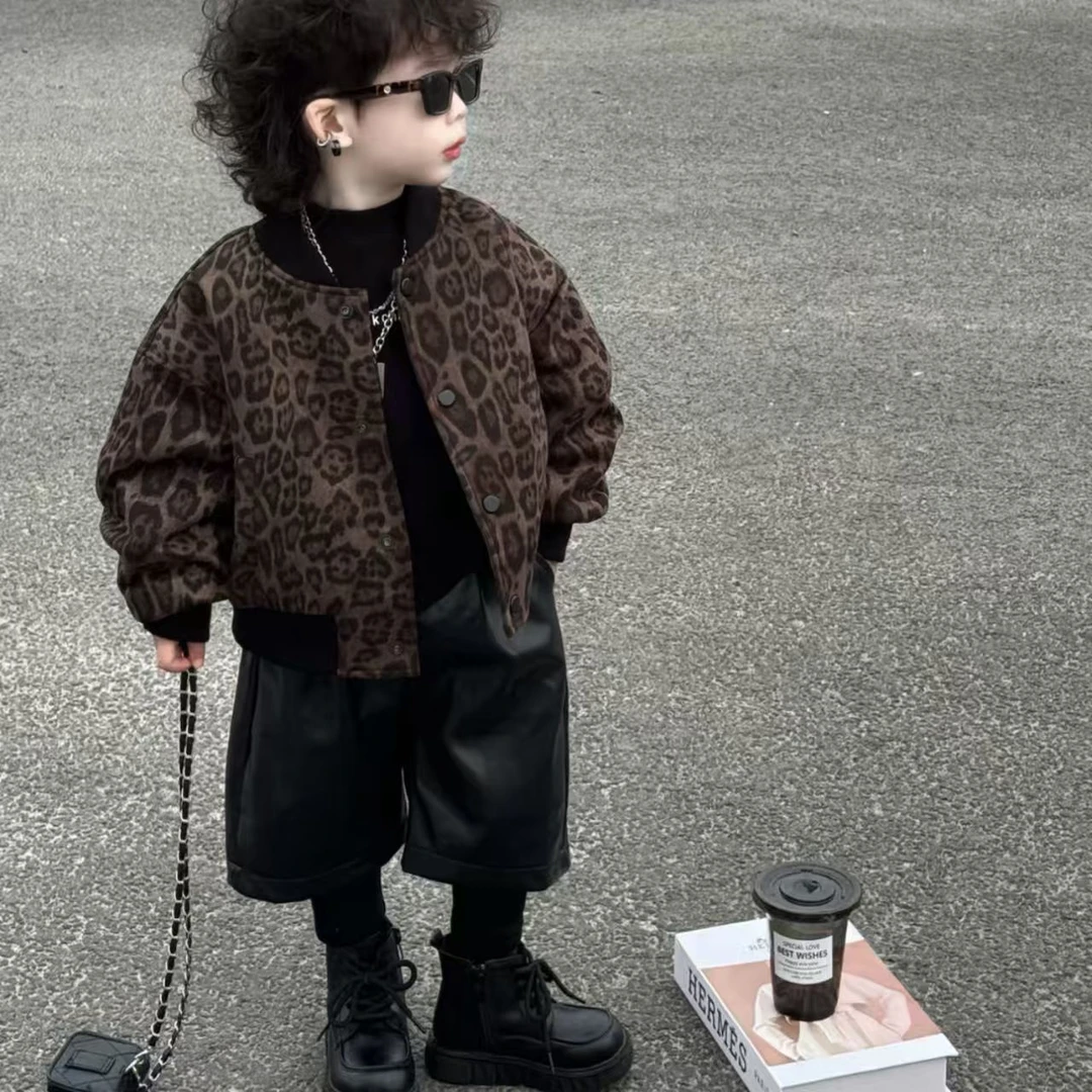 男童冬季新品豹纹棒球服棉服上衣儿童秋冬款男宝宝韩版加厚外套
