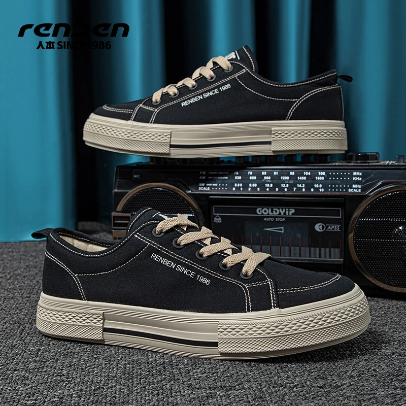 人本帆布鞋官方旗舰店2025秋季爆款情侣款休闲百搭男女同款帆布鞋