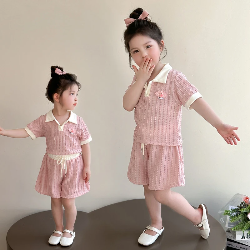 女童夏季洋气兔子提花短袖套装2025新款儿童时尚女宝宝休闲两件套
