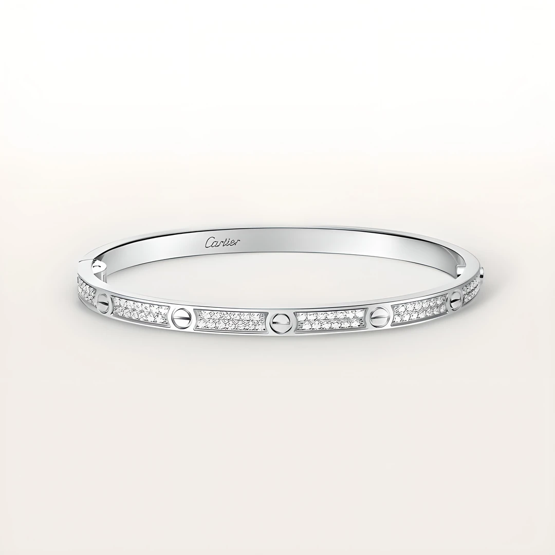 99新 Cartier/卡地亚  LOVE 系列 经典白金色满天星满钻窄版手镯