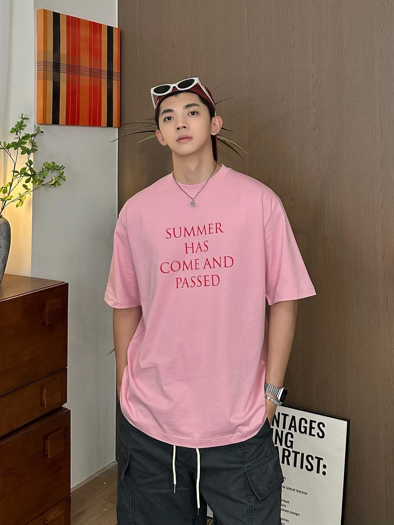 浩仔STUDIO阔型休闲宽松慵懒圆领字母纯色男女同款短袖117-T7015
