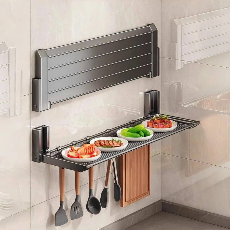 厨房置物架免打孔多功能壁挂式备菜架家用墙上可折叠调料收纳挂架