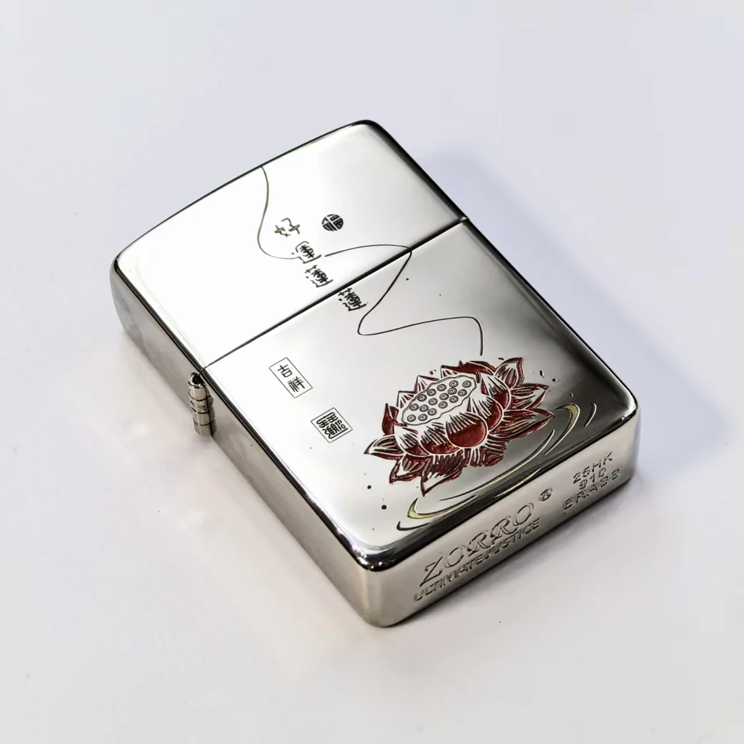 ZORRO佐罗910镍银填漆好运莲莲煤油打火机