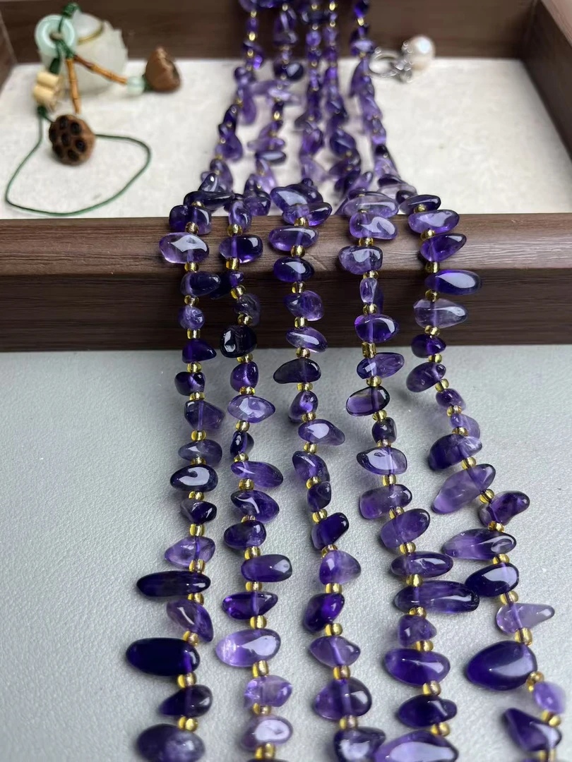 天然紫晶侧孔长牙散珠半成品可DIY做手串做锁骨链当配珠配件饰品