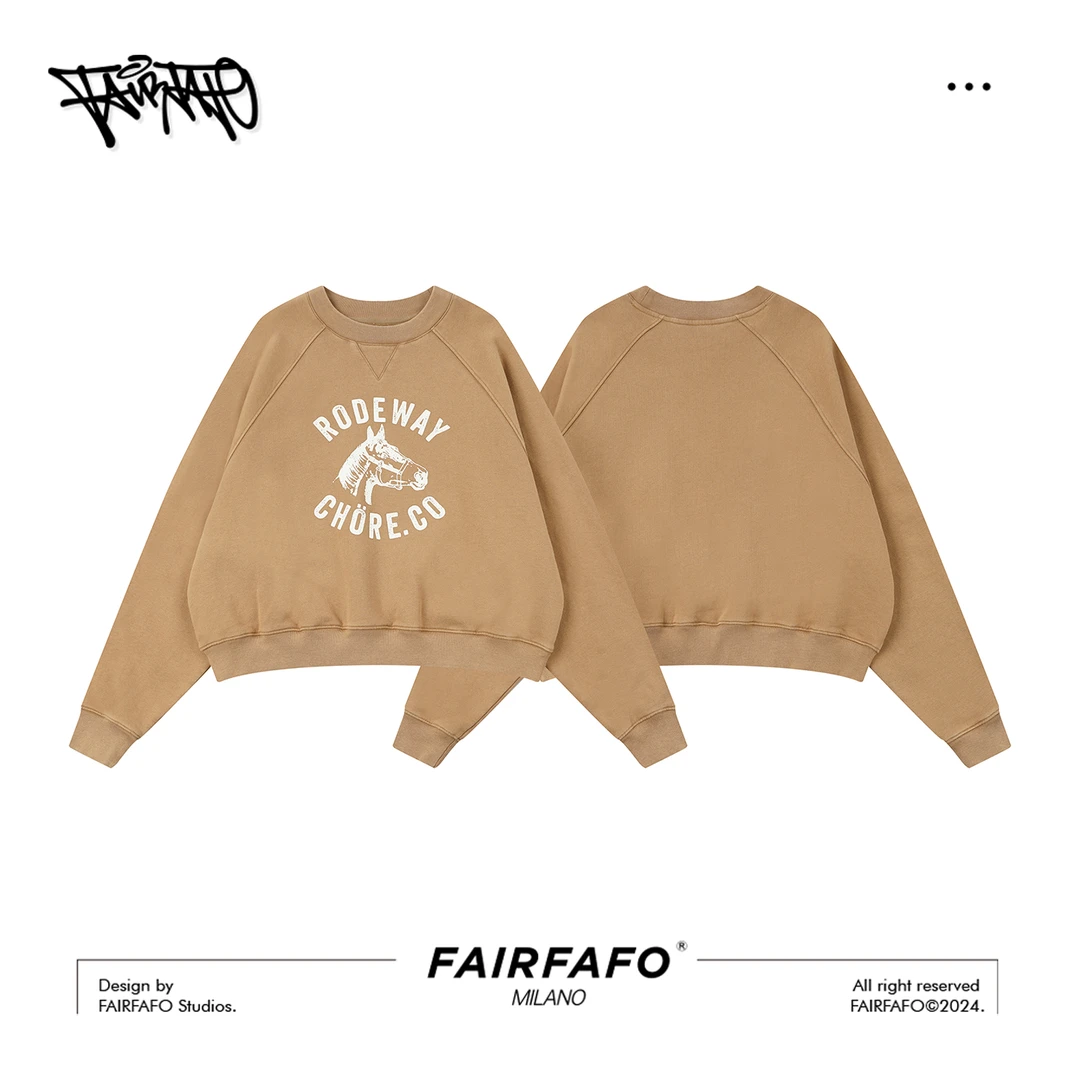 FAIRFAFO林肉肉【图案印花套头卫衣】WYAL48092美式长袖百搭复古款