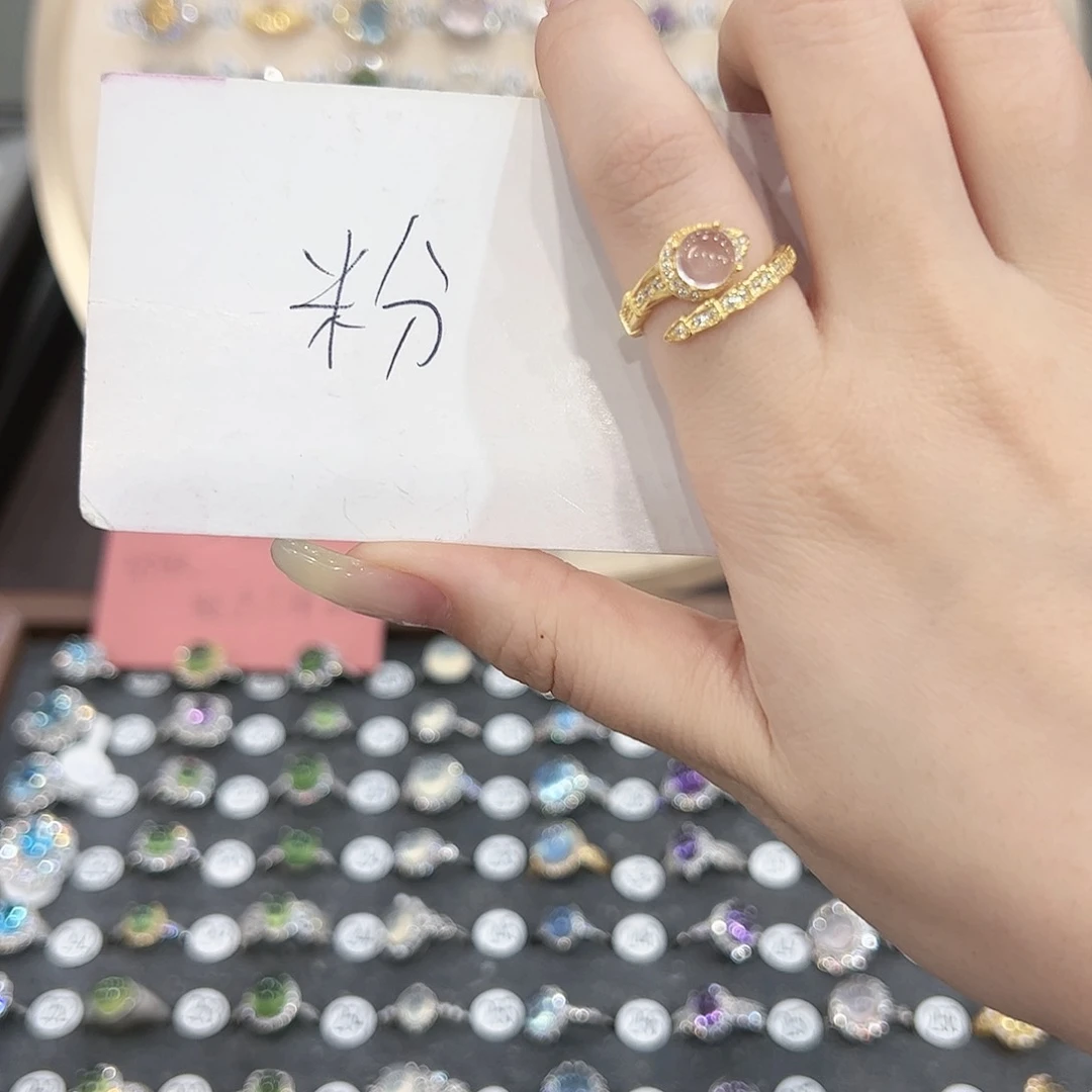 蛇纹石玉戒指银S925镶嵌虞*