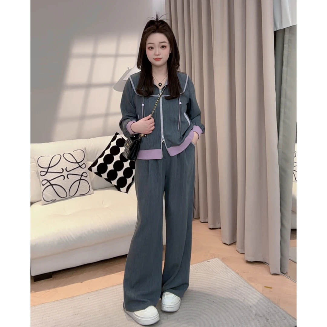 楠序魏魏大码女装2025春季新款休闲运动高级感卫衣一整套 NX13115