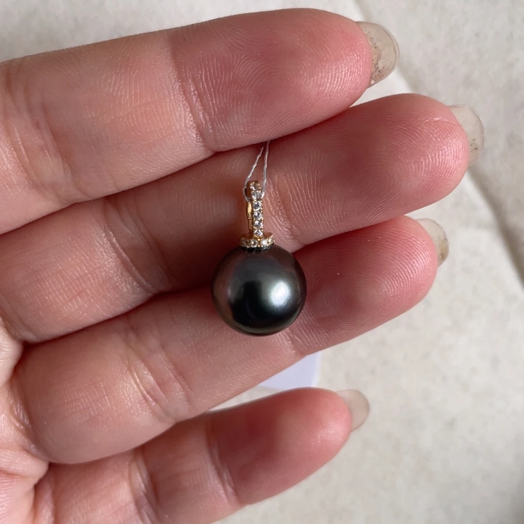 海水珍珠吊坠(不含链)18K金镶嵌10-11mm