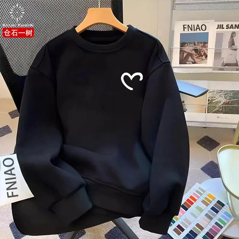 仓石一树爱心印花卫衣男士秋冬季宽松保暖上衣圆领百搭情侣装外套