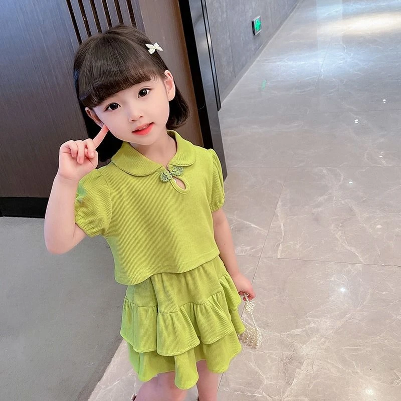 童泰【断码清仓】夏季女童套装中大童两件套雪纺上衣+裤子女孩衣服